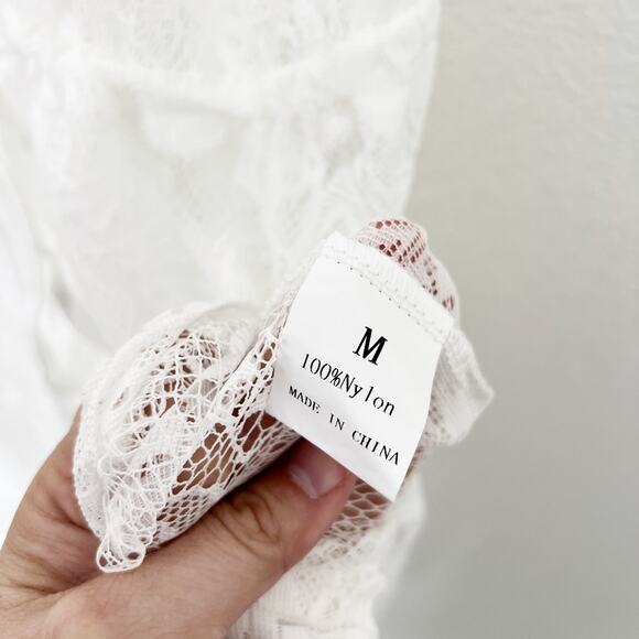 [Costyleen] White Fringe Hem Scoop Neck Sheer Beach Swim Coverup NWT Sz Medium M - Picture 11 of 11